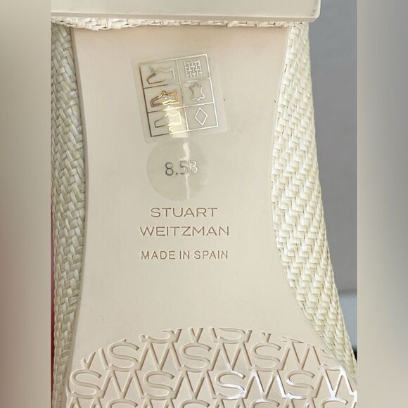 Stuart Weitzman Sleek Bow rounded toe black ballet Flats with natural raffia 8.5 - Picture 10 of 17